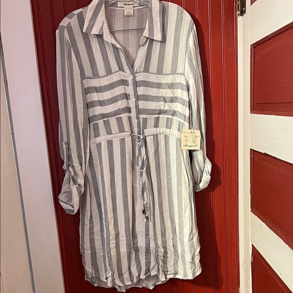 Passport Gray and White Striped Tunic Shirt Dress S